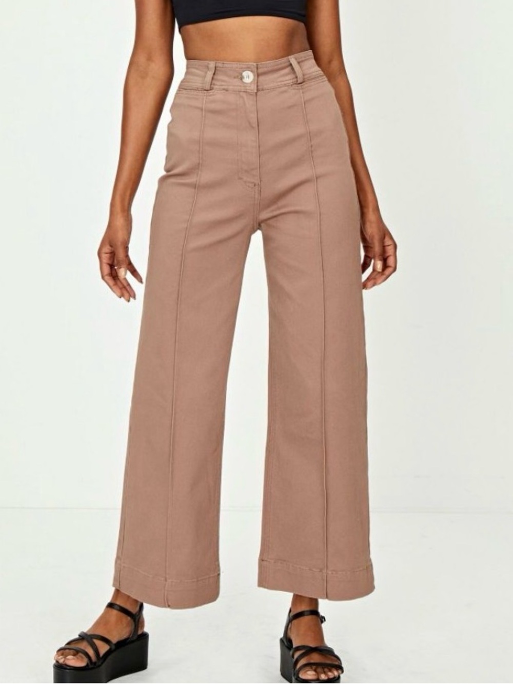 Glassons Wide Leg High Waist Pants in Taupe Brown